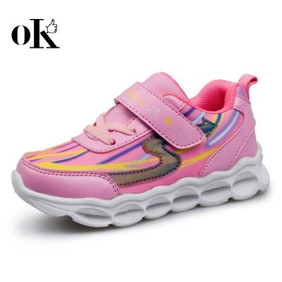 China 2017 New Design Fancy LED Colorful Cool Light Kids Lace Up Running Shoes for sale