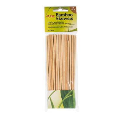 China Easily Cleaned 3*200MM Natural Round Skewer Bamboo Sticks For Outdoor Barbecue 100 Pcs In Polybag for sale