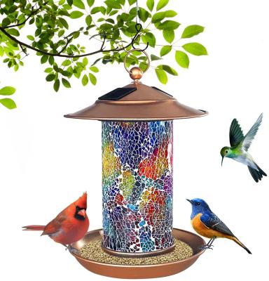 China OEM&ODM Sustainable Waterproof Garden Lantern Copper Solar Powered Bird House With Hook As Gift Ideas For Bird Lovers Solar Bird Feeder for sale