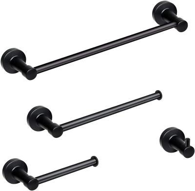 China Durable 4 Pieces Matte Black Stainless Steel Towel Towel Bar Ring Bathroom Hardware Set Bathroom Towel Holder Set for sale