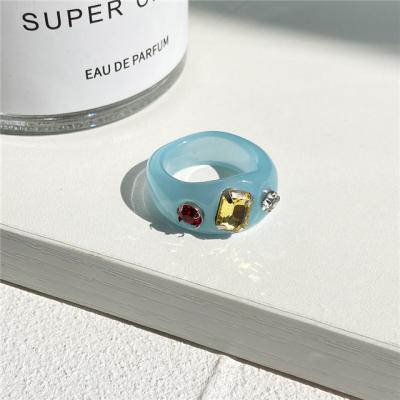 China TRENDY Colorful Resin Rings For Women Teen Girls Acrylic Diamond Index Finger Rings Retro Candy Rings Cute Jewelry for sale