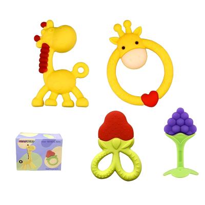 China OEM&ODM Easy Clean Freezer Safe Soft Silicone Teether Chew Toys, Giraffe Teethers Set Baby Gift For Infant for sale