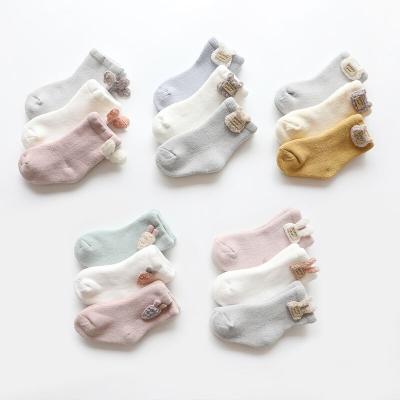 China New Winter 3 Pcs Thickened Baby Socks QUICK DRY Autumn Cartoon Newborn Baby Socks Cute Tube Socks QUICK DRY for sale