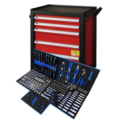 China Garage Shop Tools 6 Drawer 225pcs Car Repair Hand Trolley Cabinet Mechanic Tool Kits DIY Tools for sale