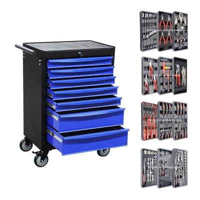 China Durable and Movable 7 Drawer Tool Chest Tool Trolley Storage Cabinet with Tool Kits for Car Repair for sale