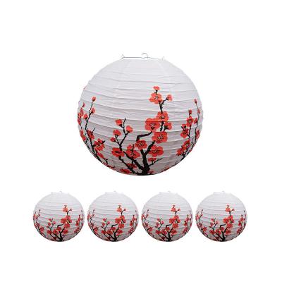 China Japan Factory Price Cherry Lantern Chinese Style Plum Grow Printing Round Paper Lantern For Festival Decoration for sale