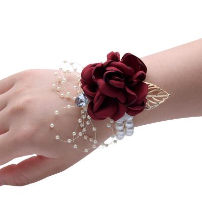 China Wedding Artificial Wrist Corsage Bridesmaid Decoration Wrist Flower Wedding Flower Pearlescent Wrist Flower for sale