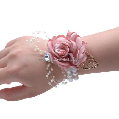 China Wedding Artificial Wrist Corsage Bridesmaid Decoration Wrist Flower Pearlescent Rose Wedding Flower Wrist Flower For Wedding for sale