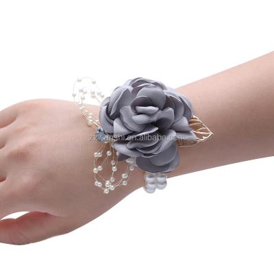 China Wedding Pearly Gray Artificial Wedding Engagement Bridesmaid Wrist Flower Corsage Flower Wrist For Wedding for sale