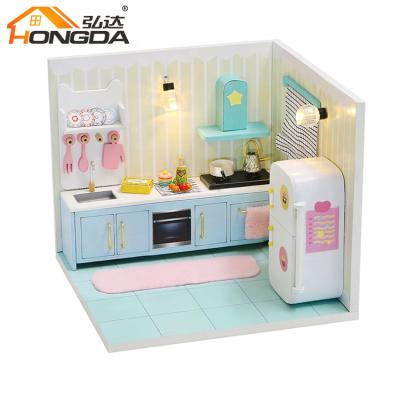 China With light dollhouse wholesale unfinished diy real wooden furniture miniature doll house for hobby school for sale