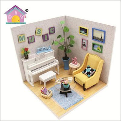 China Dollhouse box dust cover figures and wooden wholesale diy furniture, light diy house model puzzle for sale