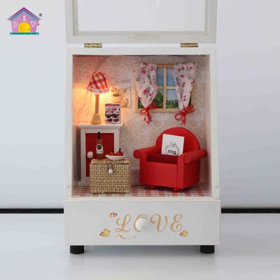 China DIY China mini toy factory miniature light dollhouses+music+box for sale