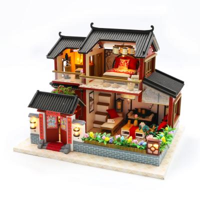 China DIY Miniature Wooden Doll House Dream In Ancient City With Light for sale