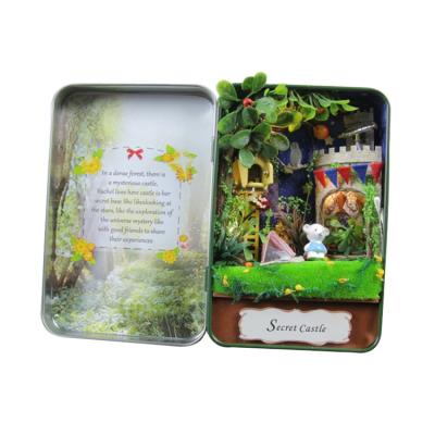 China Tin box design miniature new diy with light and furniture tin dollhouses for sale