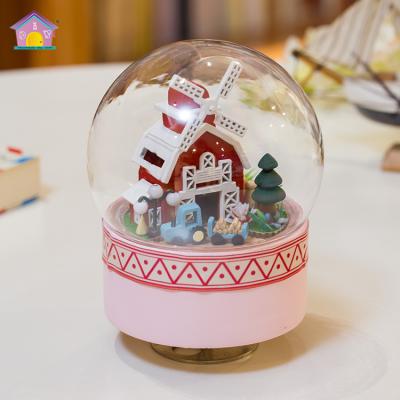 China Unfinished wood with light and tools crystal diy musical box for sale