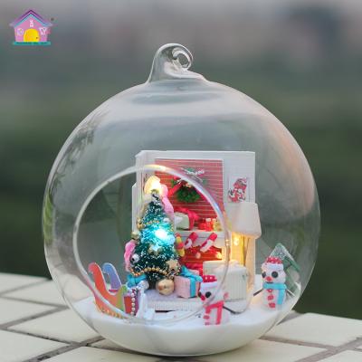 China Solid Wood with Assembled Glass Ball Christmas Decoration with Light and Furniture Crystal Ball Modern Miniature Dollhouse for sale