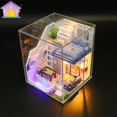 China Diy Europe Wooden Handmade Classic DIY Miniature Wooden House With Dust Cover for sale