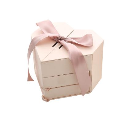 China Disposable Creative Heart Shaped Gift Box 2Layer3Layer Double Door Drawer Gift Box With Hand Gift Box Wholesale for sale