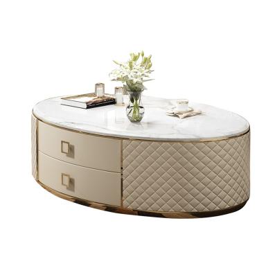 China (Height) Gold Trim Adjustable White Marble Top Coffee Table for sale