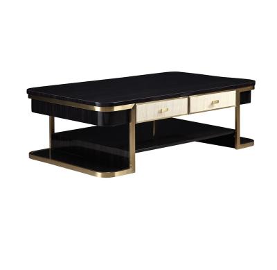 China Luxury Adjustable Metal Leg Gold Solid Wood Top Coffee Table (Height) for sale