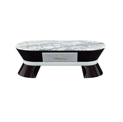 China (Height)Adjustable High Leg Luxury Glossy Solid Wood Marble Top Coffee Table for sale