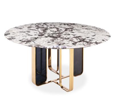 China Adjustable (Height) Marble Gold Top Leg Round Stainless Steel Dining Table Design for sale