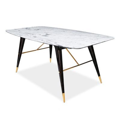 China (Size)Adjustable Single Leg Rectangle Dining Table Marble Top Wood Design for sale