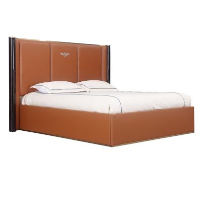 China Extendable Modern Luxury Bedrooms Stylish Back Orange Leather Bed for sale