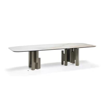 China Adjustable Modern Wood Gold Furniture Minimalism Steel Leg (Height) Dining Table Top for sale