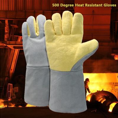 China Good Quality Leather Glove High Temperature Resistant Leather Anti Abrasion Heat Insulation Darlingwell Welder Safety Cut Gloves for sale