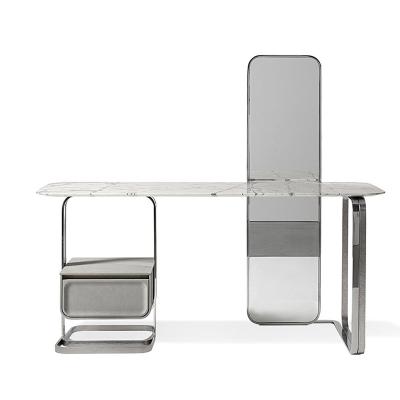 China Modern Italian Marble Mirrored Stainless Steel Bedroom Furniture Dresser Set Makeups Table Vanity Dressers for sale