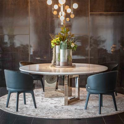 China Top Design Luxury Dining Table Set Round Marble White Stainless Steel Modern Luxury Dining Table for sale