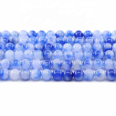 China For Jewelry Making Wholesale 4/6/8/10mm Blue With White Round Loose Jade Bead Bracelet Gemstone Set Natural Stone Beads For Jewelry Making Sets for sale