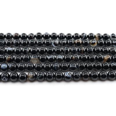 China For Jewelry Making Wholesale 4/6/8/10mm Black Striped Agate Loose Gemstone Set Natural Stone Beads For Jewelry Making Sets for sale