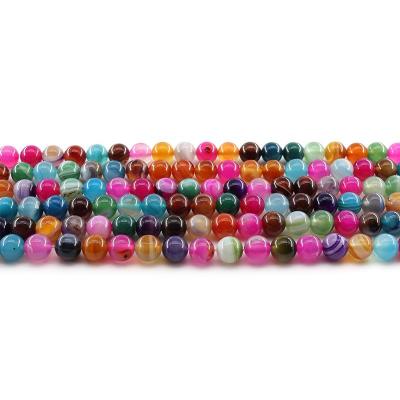 China For Jewelry Making Wholesale 4/6/8/10mm Mixed Color Striped Agate Loose Gemstone Set Natural Stone Beads For Jewelry Making Sets for sale