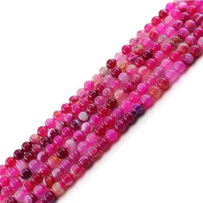 China For Jewelry Making Wholesale 4/6/8/10mm Rose Red Striped Agate Loose Gemstone Set Natural Stone Beads For Jewelry Making Sets for sale