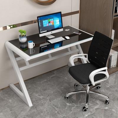 China Cheap Luxury Nordic Simple White office furniture Glass Modern Home Office Computer Desk for sale