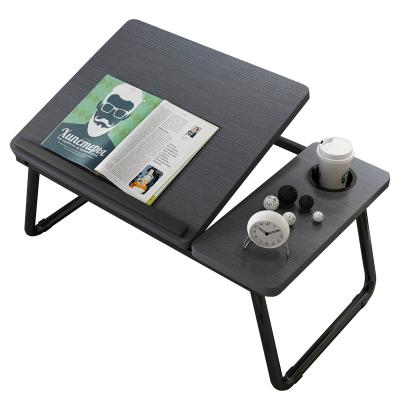 China Modern Small Dormitory Table Breakfast Serving Black Adjustable Portable Foldable Wooden Laptop Computer Desk for Use Bedroom for sale