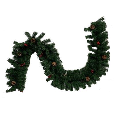 China Outdoor Christamas Decoration PVC Christmas Garland 9ft with Red Berry and Pine Cone for sale