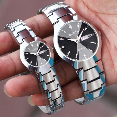 China Automatic Date Quartz Couple Stainless Steel Band Wrist Watch Waterproof Luminous Unisex Watches for sale