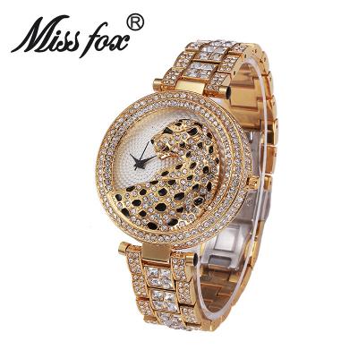 China Miss Fox Leopard Encrusted Diamond Steel Band Personalized Fashion 2022 High-end Waterproof Quartz Watch Automatic Women's Date Watch for sale