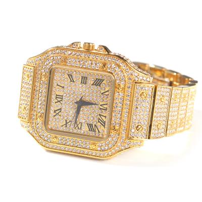 China Automatic Rectangle Dial Men's 2022 Date Hip Hop Roman Quartz Watch Fashion Diamond Watch for sale