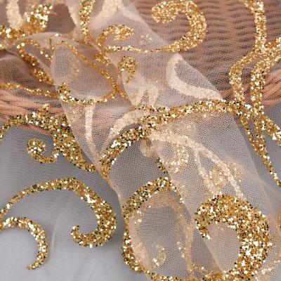 China Anti-Static Glitter Fabric Stars Mesh Glitter Sparkle Dress Fabric For Glamorous Dress Gowns for sale