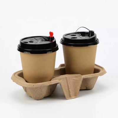 China Wholesale Price Custom 2 Coffee Cup Holder Biodegradable Disposable 100% Compostable Paper Pulp Cup Tray Eco-friendly for sale