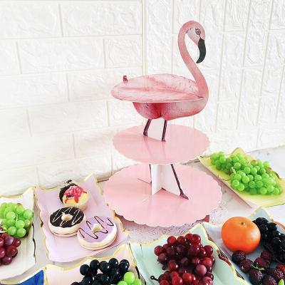 China High Quality Disposable Cardboard Wholesale Price 3 Tier Flamingo Cake Stand Cupcake Dessert Stand Viable for sale