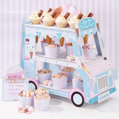 China Wholesale Price Food Grade Birdcage Paper Cake Stand 3 Tiers Dessert Paper Candy Stand Sustainable Tray Display Car for sale