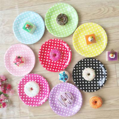 China Food grade wholesale price 7inch polka dots paper paper plates 8pcs per bag eco-friendly for sale