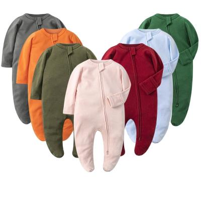 China 100% Cotton OEM Knitted Spring Baby Clothes Romper Autumn Footed Infant Sleep Suit Zipper Baby Jumpsuit for sale