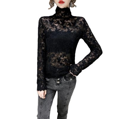 China 2021 Women's Anti-pilling Fashionable Trumpet Long Sleeve Lace Bottoming Shirt for sale