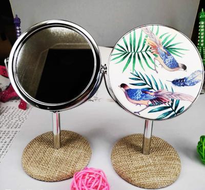 China Personalized Custom Round Metal PU Chromed Table Mirror Cosmetic Vanity Makeup Mirror for sale